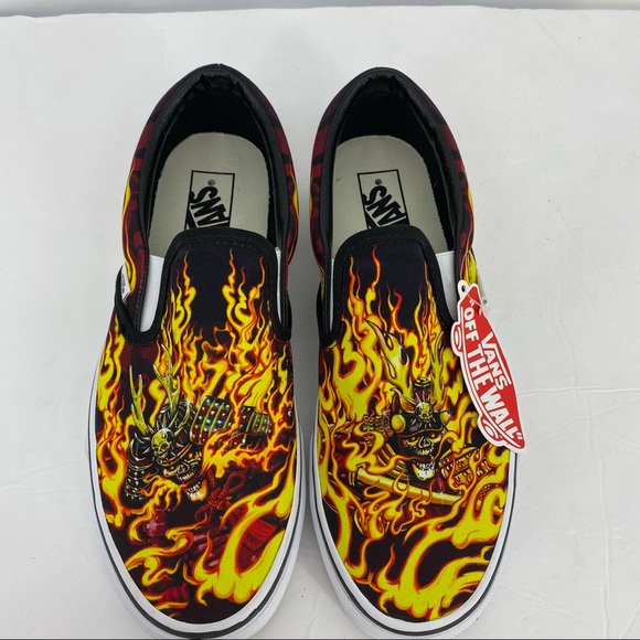 Vans Slip On Samurai Rising Sneakers Flames Skull - Picture 2 of 13